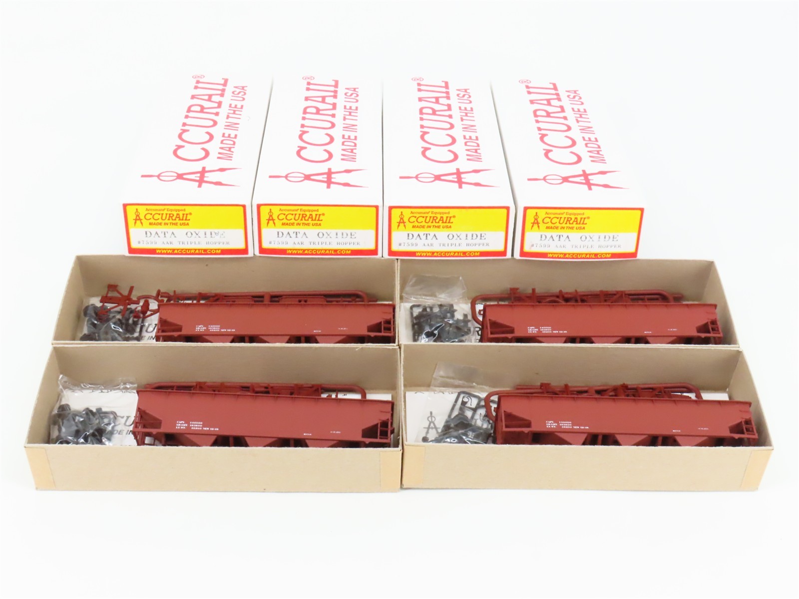 LOT of 4 HO Scale Accurail Kit #7599 Data Only Oxide AAR 3-Bay Open Hopper
