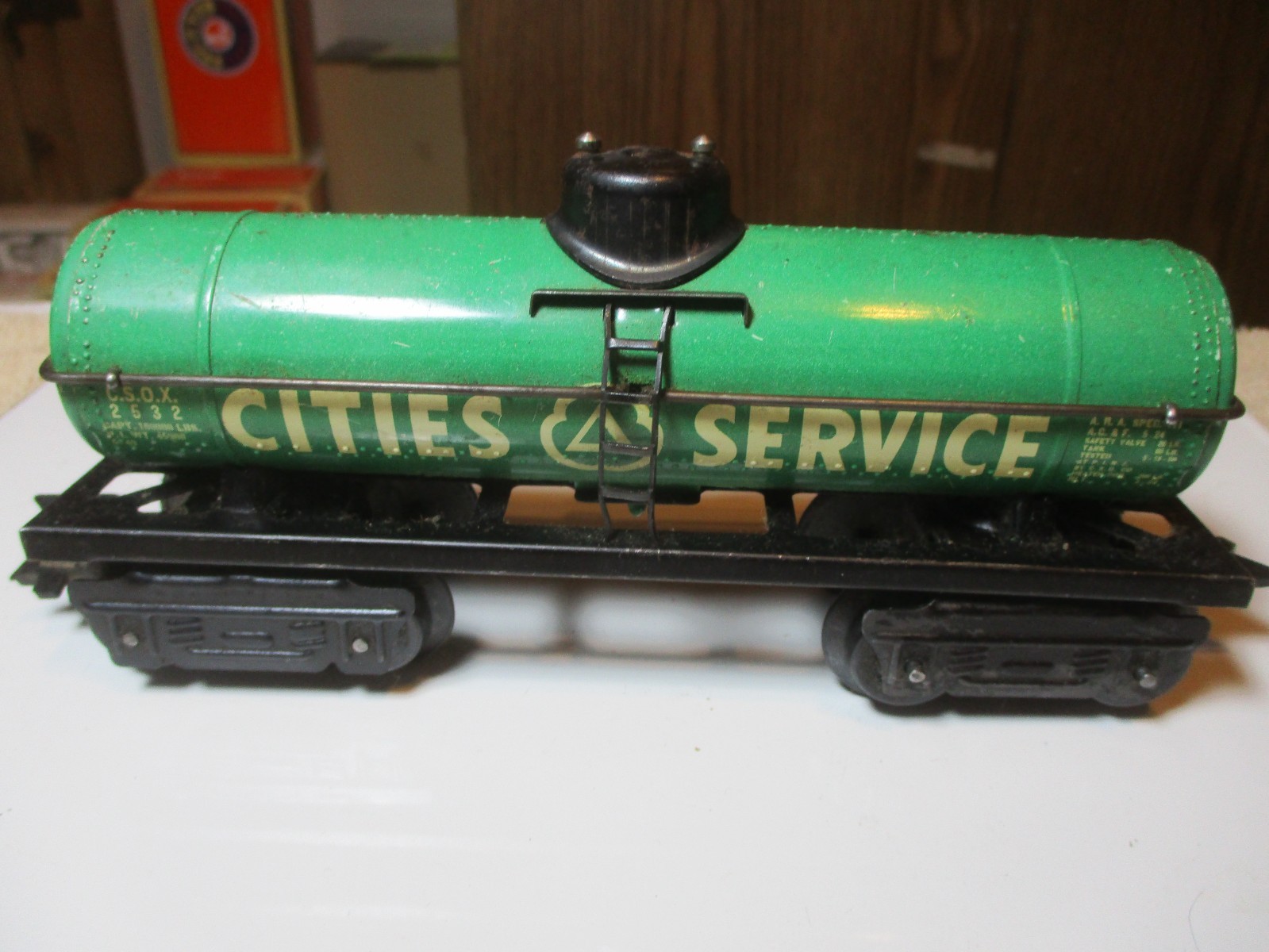 Marx 2532 Cities Service Single Dome Tank Car Green Litho Scale O gauge