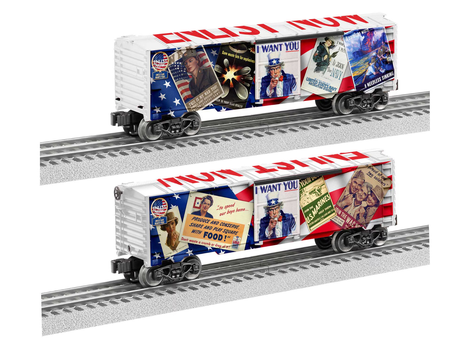 LIONEL 83788 UNCLE SAM “ENLIST NOW” WWII BOXCAR-DIFFERENT ON EACH SIDE-NEW IB.