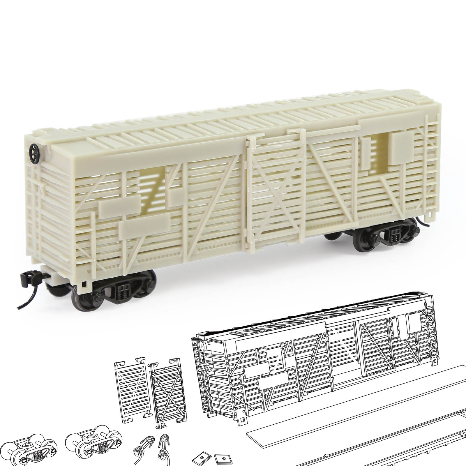 Evemodel 1pc HO Scale 1:87 Blank Unpainted Unassembled 40′ Stock Car DIY C8767JJ