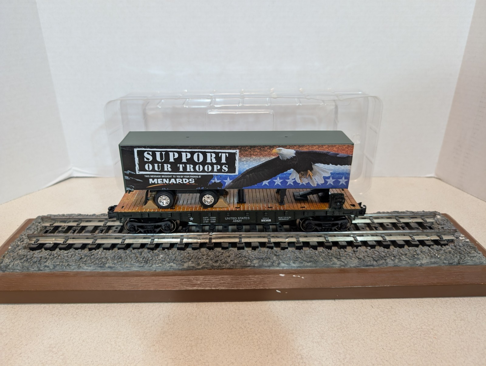 Menards 279-3093 Military Flatcar W/ Support Our Troops Trailer ~Excellent~