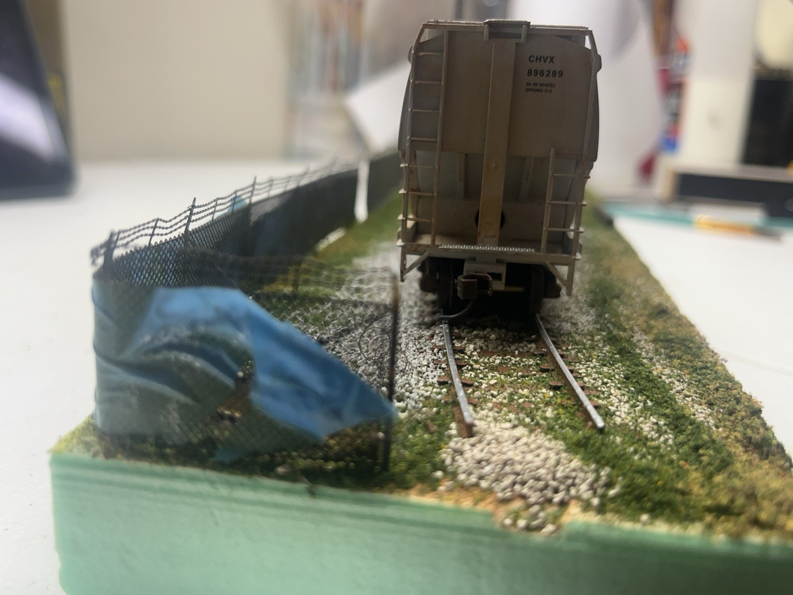 HO Scale Custom Train Display With Hopper Car Custom Graffiti And Weathering