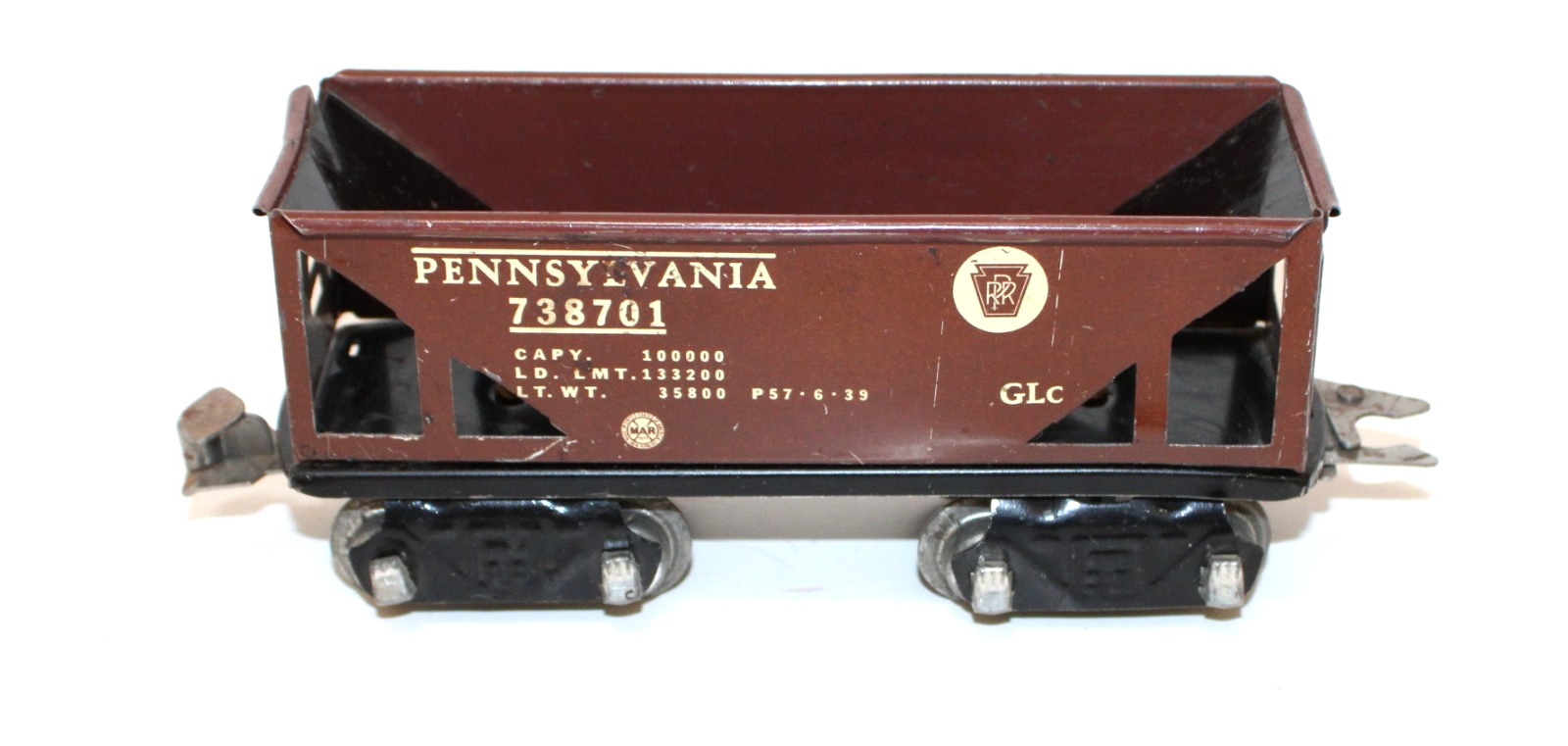 Marx 738710 O 6″ Tinplate 8-wheel Hopper PRR Automatic Couplers Prewar Tuscan
