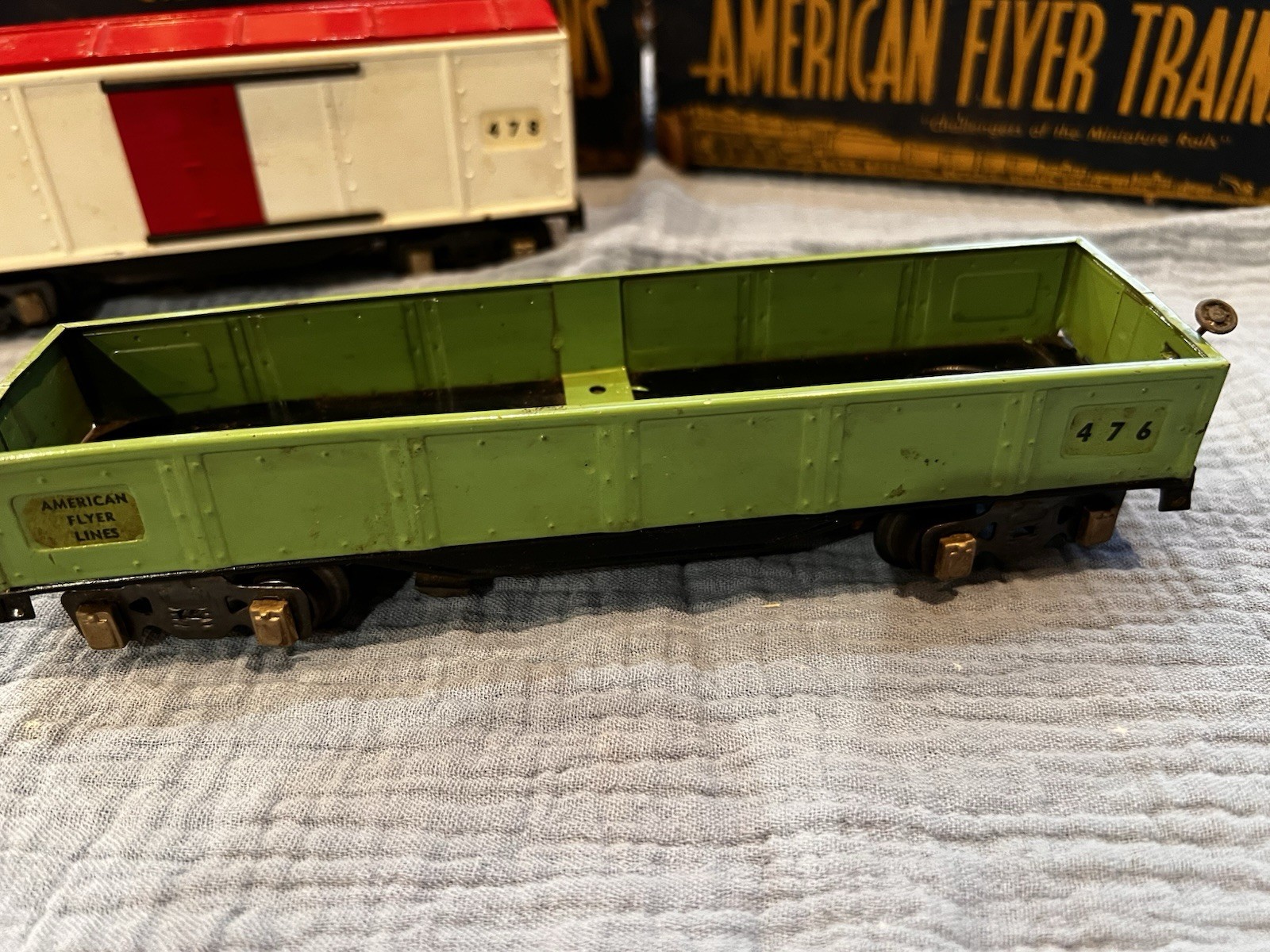American Flyer O Gauge Prewar Gondola 476, Boxcar 478 & Caboose 484 Lot W/boxes