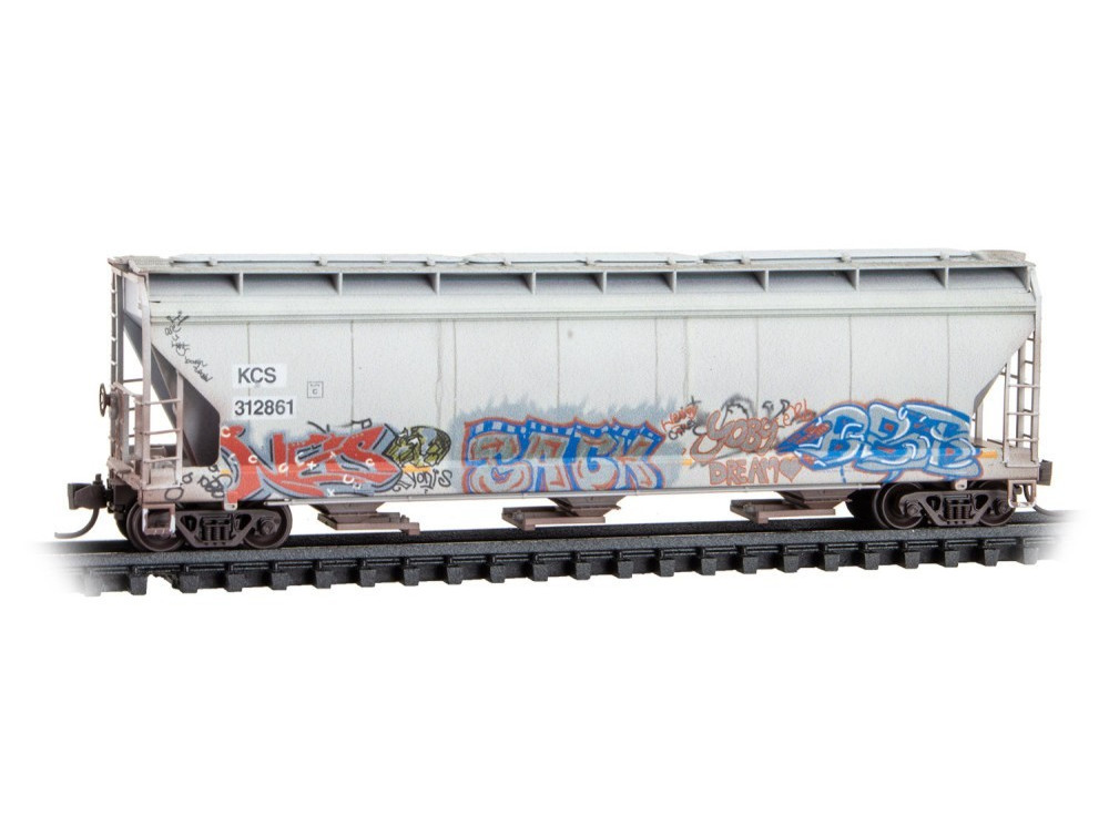 KCS CP RAIL 3-Bay Covered Hopper Weathered Graffiti MTL #094 44 272 N SCALE