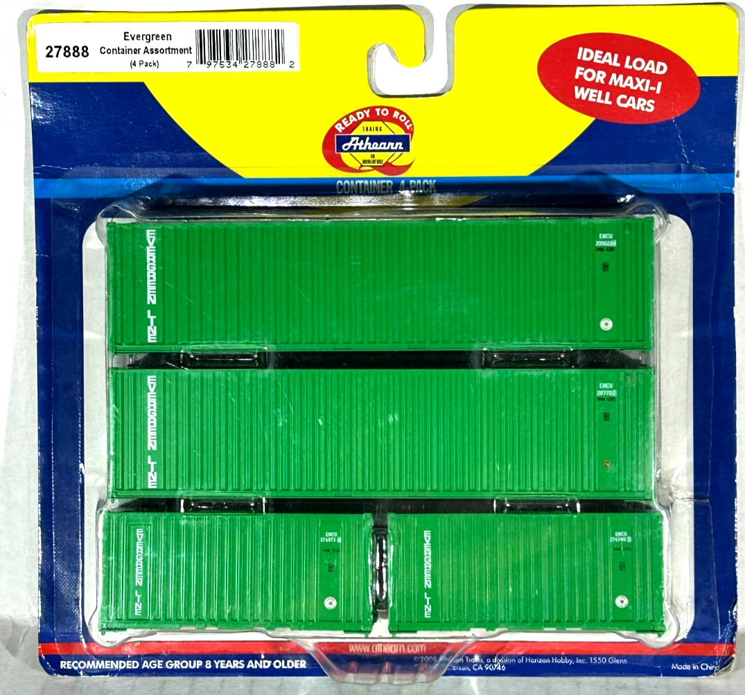 ATHEARN HO SCALE EVERGREEN SEA CONTAINER 4 PACK 27888