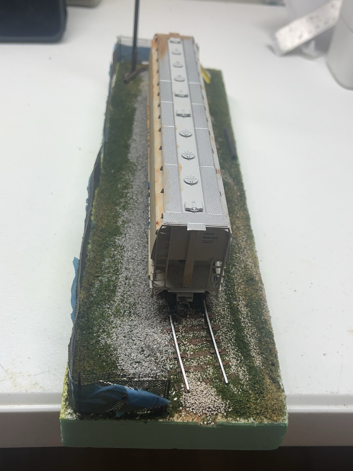 HO Scale Custom Train Display With Hopper Car Custom Graffiti And Weathering
