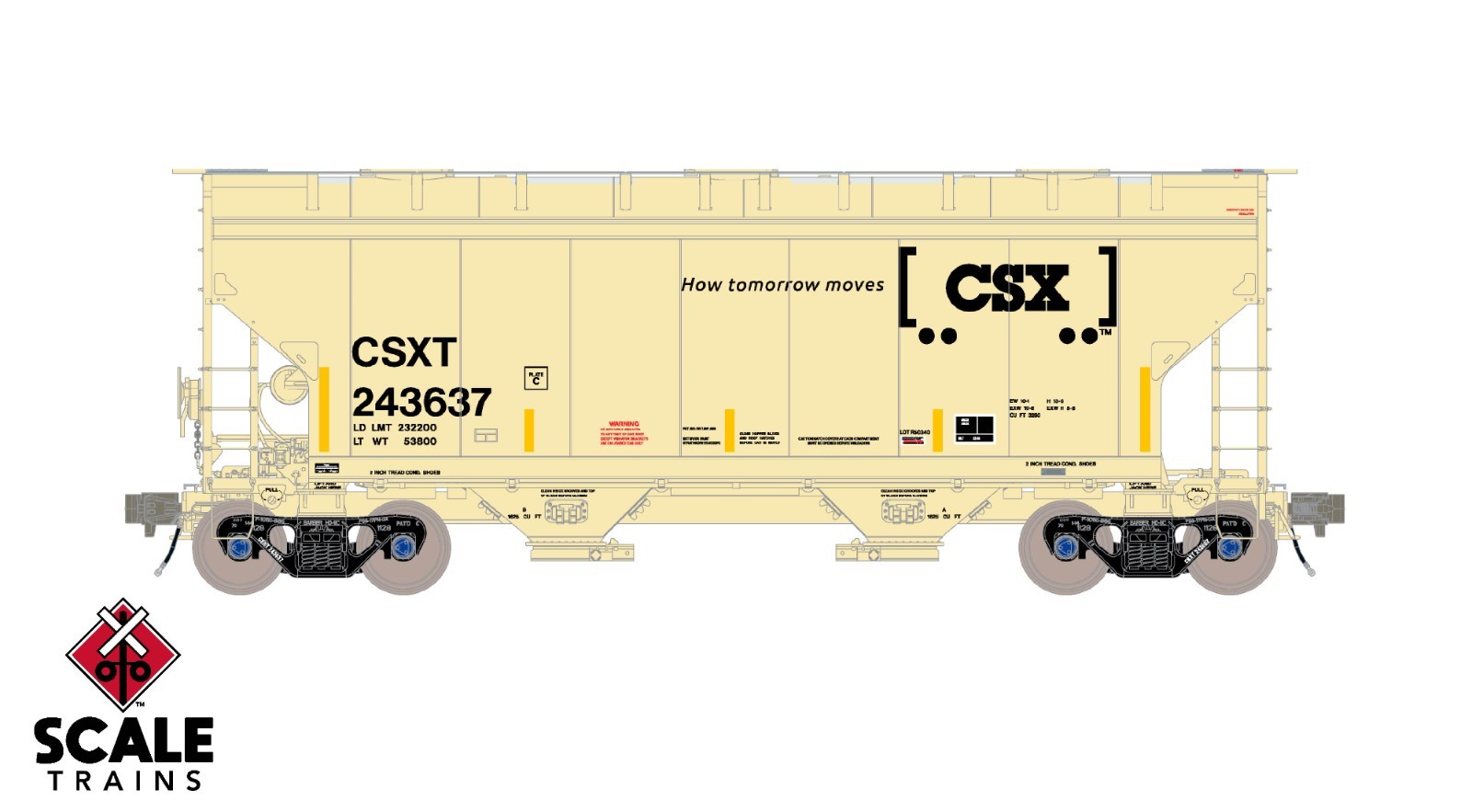 SCALETRAINS HO RIVET COUNTER Gunderson 3250 Covered Hopper – CSX Boxcar Logo