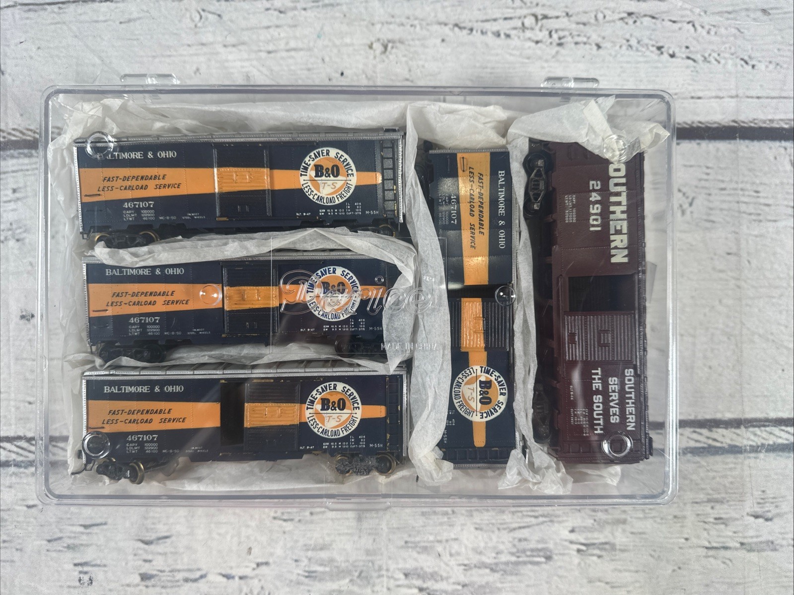 HO Scale 5 Freight Car Lot B&O Time Saver Service & Southern Boxcars Exc Cond