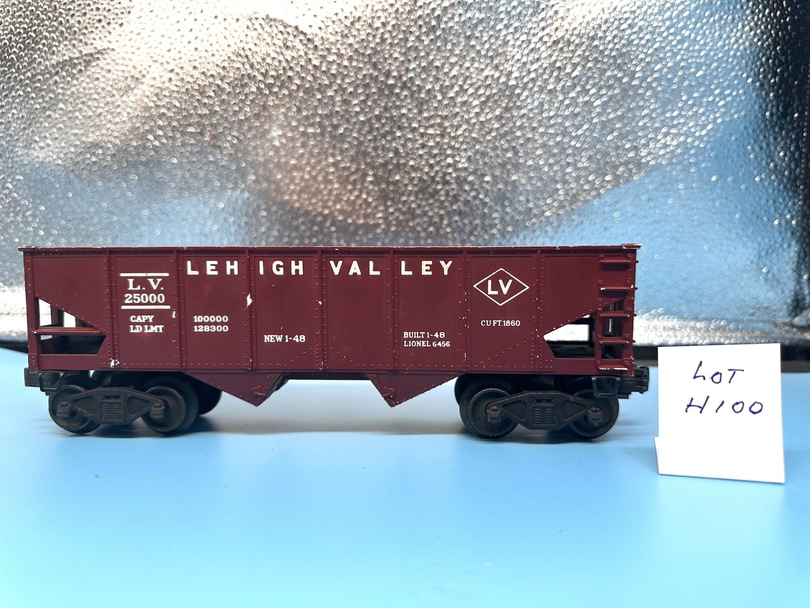 Lionel O Ga Post War 6456 Lehigh Valley 25000 2-Bay Hopper Maroon No Bx Lot H100