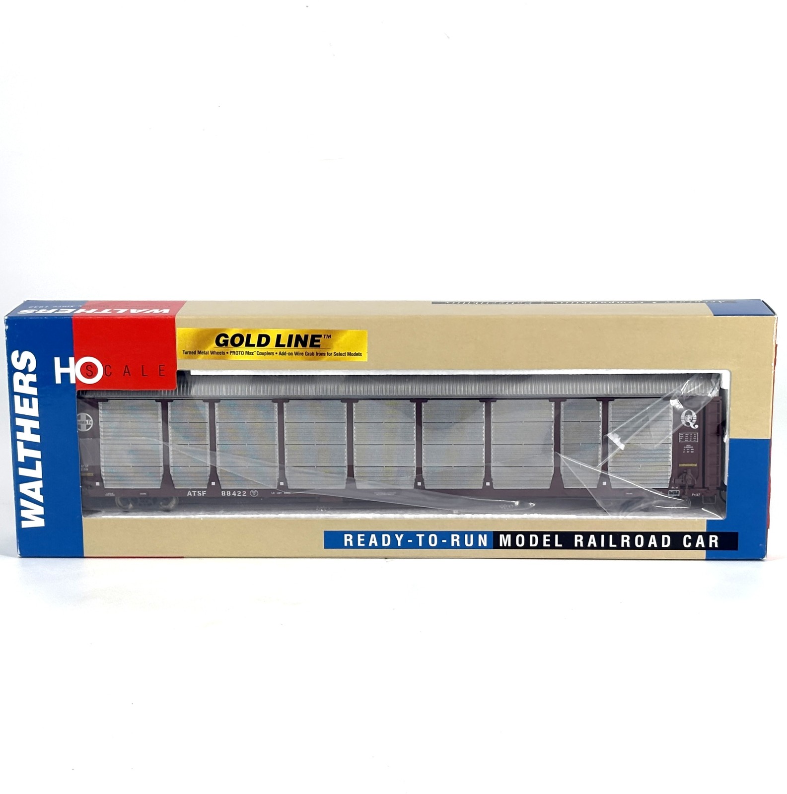 Walthers HO Scale Gold Line ATSF Santa Fe Bi-Level Enclosed Auto Carrier #88422