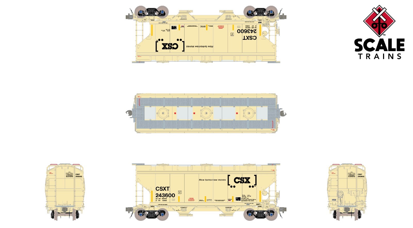SCALETRAINS HO RIVET COUNTER Gunderson 3250 Covered Hopper – CSX Boxcar Logo
