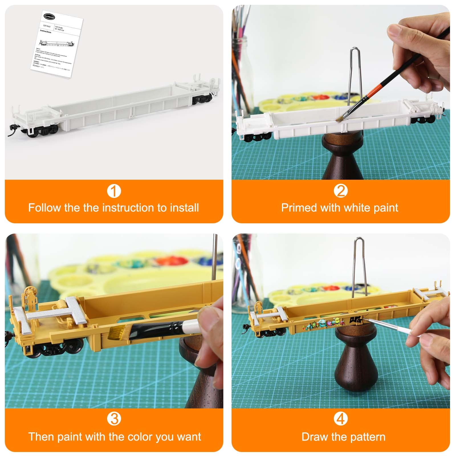 HO Scale 1:87 Blank Unassembled White 40′ Well Car Model Wagon