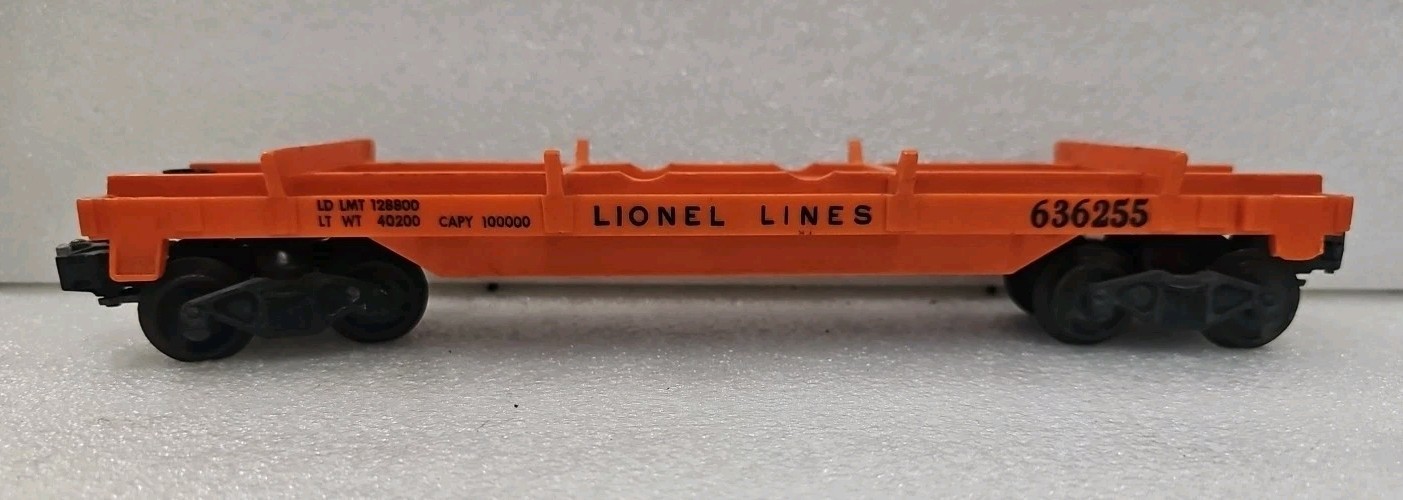 LIONEL POSTWAR O GAUGE 6362 ORANGE RAIL TRUCK CAR FOR 3 TRUCKS #636255. SEE AD.