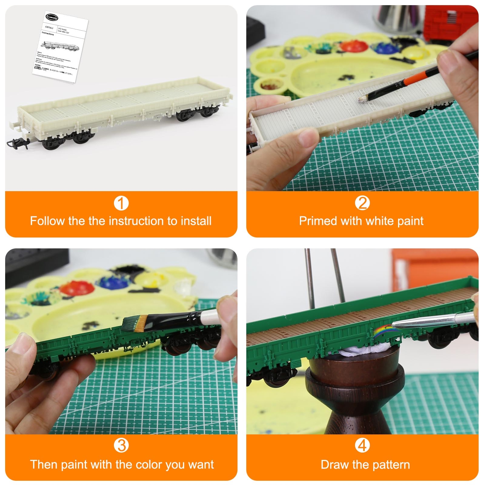 Evemodel 1pc HO Scale 1:87 Blank Unpainted Unassembled 40′ Low-side Flat Car DIY