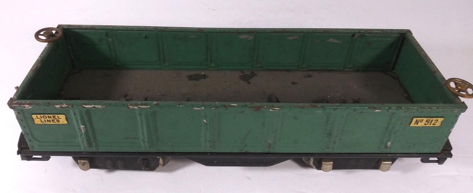 Lionel, Standard Gauge, 512 Gondola Car, Green Metal Vintage