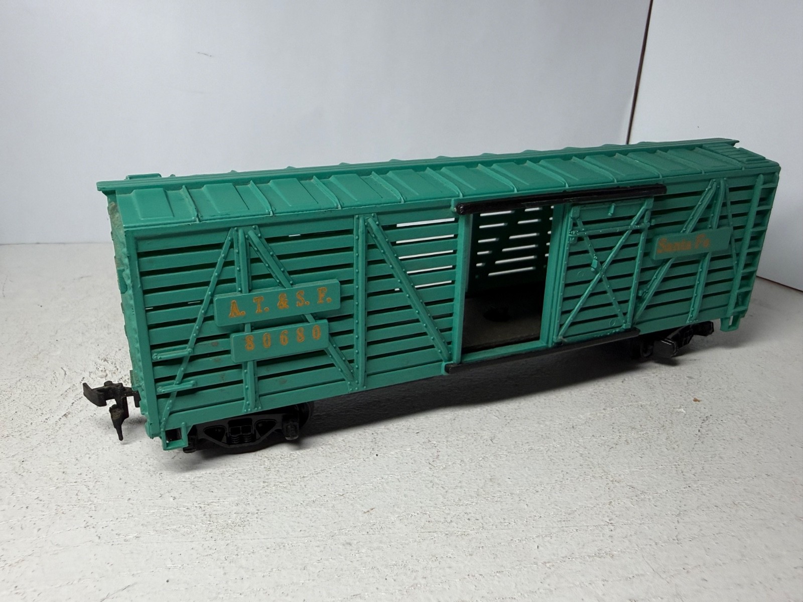 HO Scale 1:87 Santa Fe #80680 ATSF Blue Teal Stock Cattle Freight Box Car