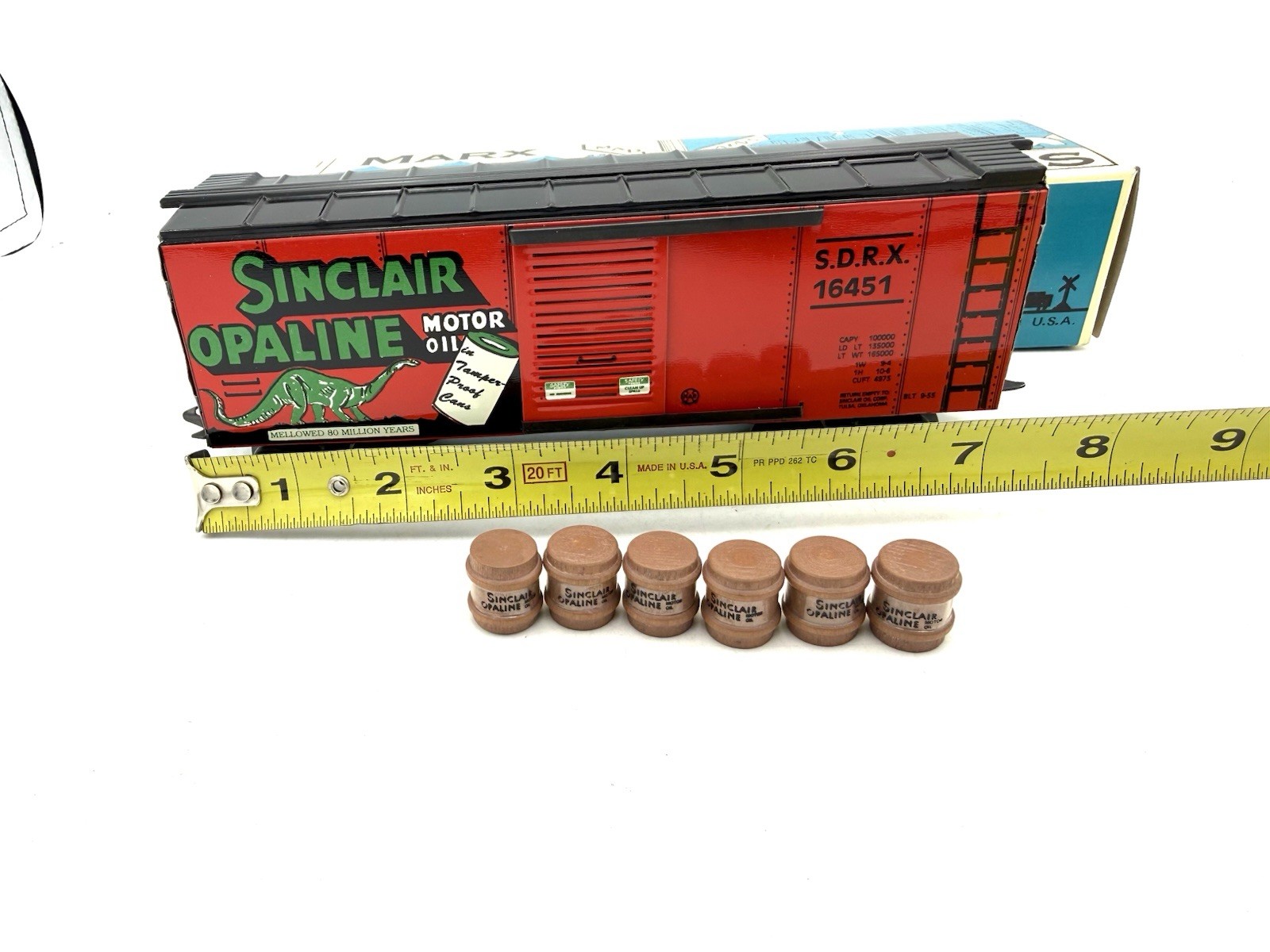 Modern Marx O Scale Trains Sinclair Boxcar W Barrel Load 73410 Boxed W inserts