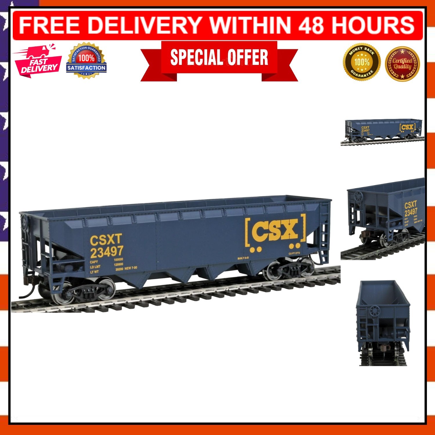 Freight Model CSX Offset Hopper – Perfect for Coal & Ore Service – 3.5” Wide