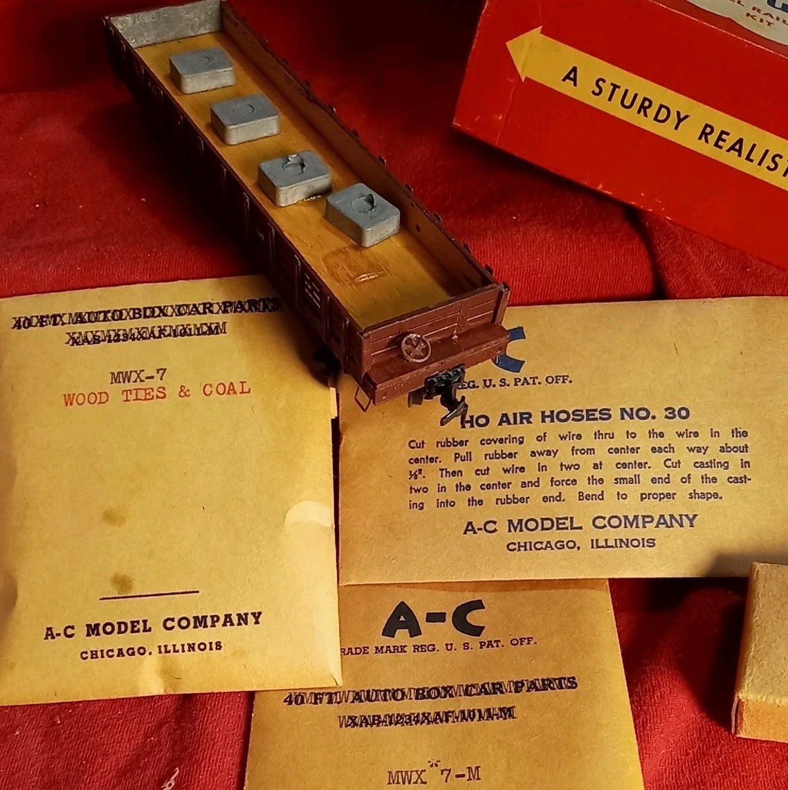 A-C Model Work Train Gondola Brown Chi HO Models Wood Metal Tuff Flex Sprung X03
