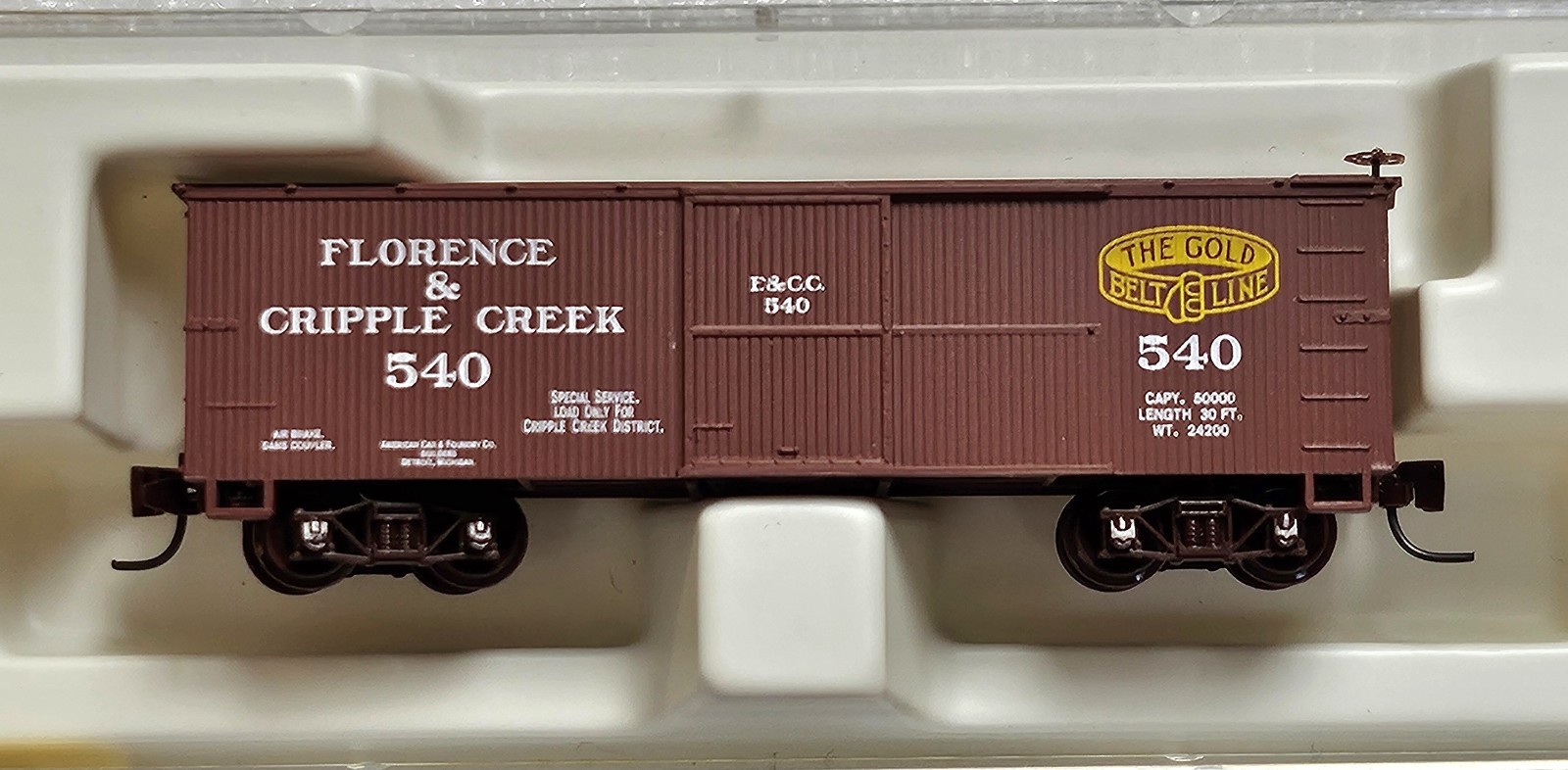 MT Nn3 #15104 box car, FLORENCE & CRIPPLE CREEK 540, excellent condition!