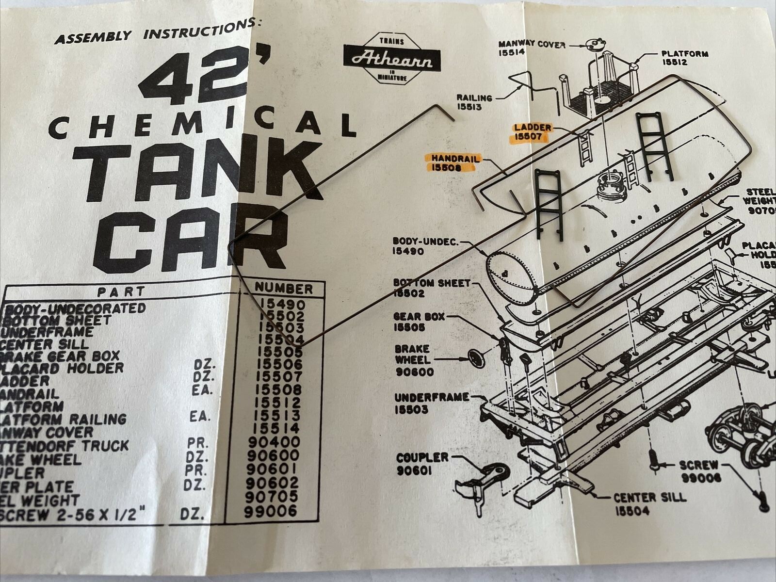 Athearn HO Blue Box Parts – 42′ Tank Car Metal Ladders & Railings 15507 & 15508
