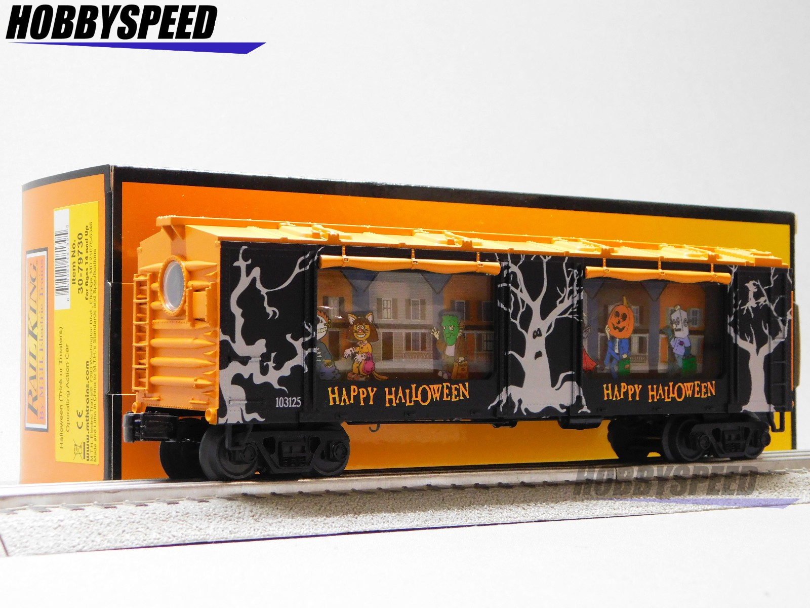 MTH RAILKING HALLOWEEN TRICK OR TREAT OPERATING ACTION CAR O GAUGE 30-79730 NEW