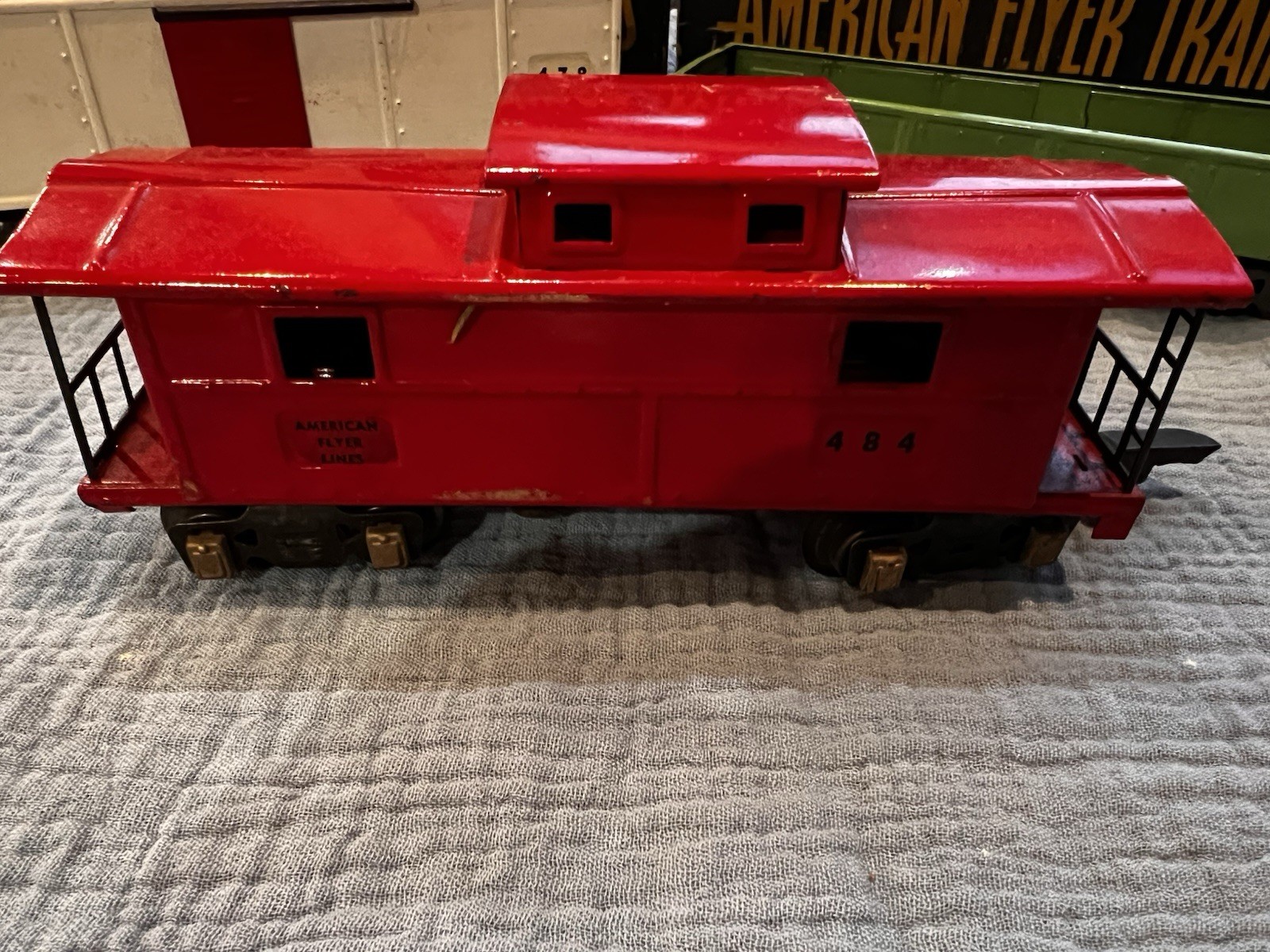 American Flyer O Gauge Prewar Gondola 476, Boxcar 478 & Caboose 484 Lot W/boxes