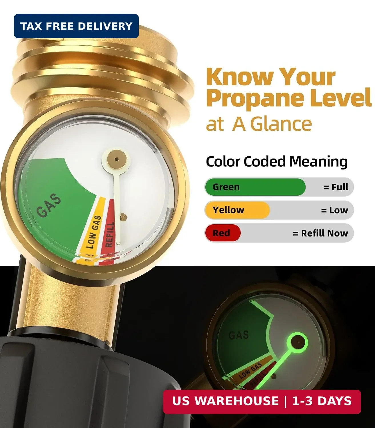Propane Tank Gauge Level Indicator for 5-40lb LP Tanks,2 Packs | QCC1/Type1 conn