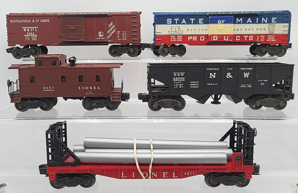 Lionel O Vintage Assorted Freight Cars: 6557, 6477, 22000, 6464, 6464275 [5] EX
