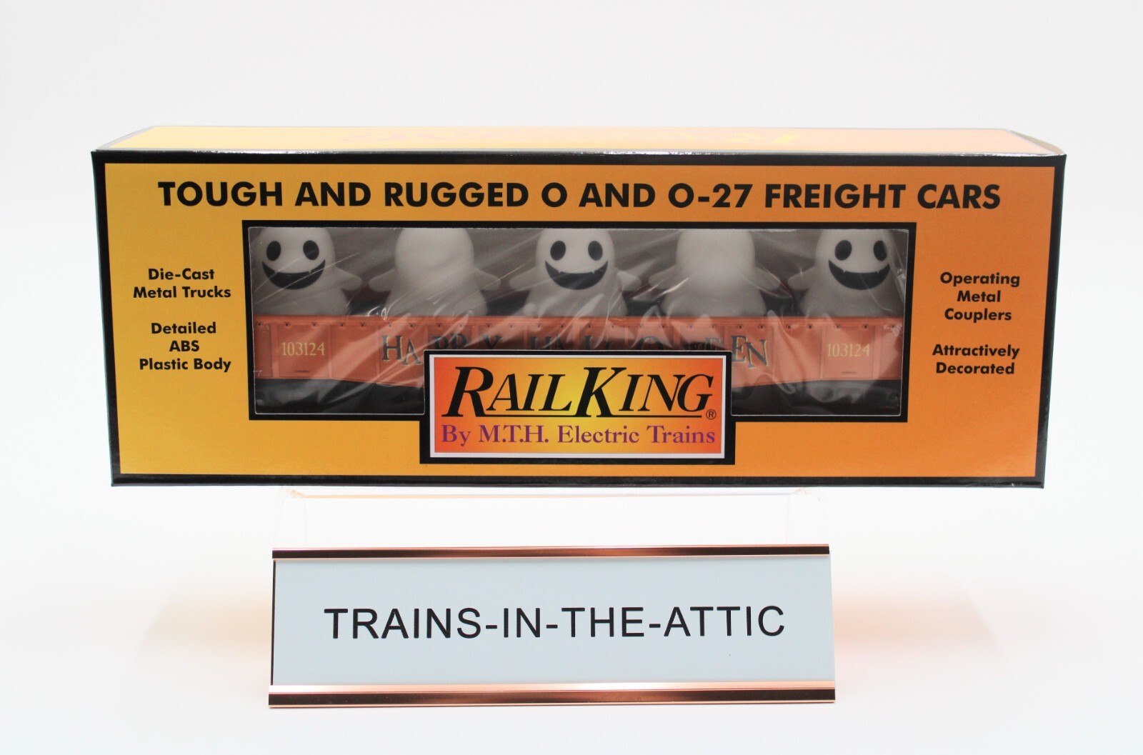 MTH RAILKING HALLOWEEN ORANGE GONDOLA WITH FLICKERING LIGHTED GHOST NEW 30-72246