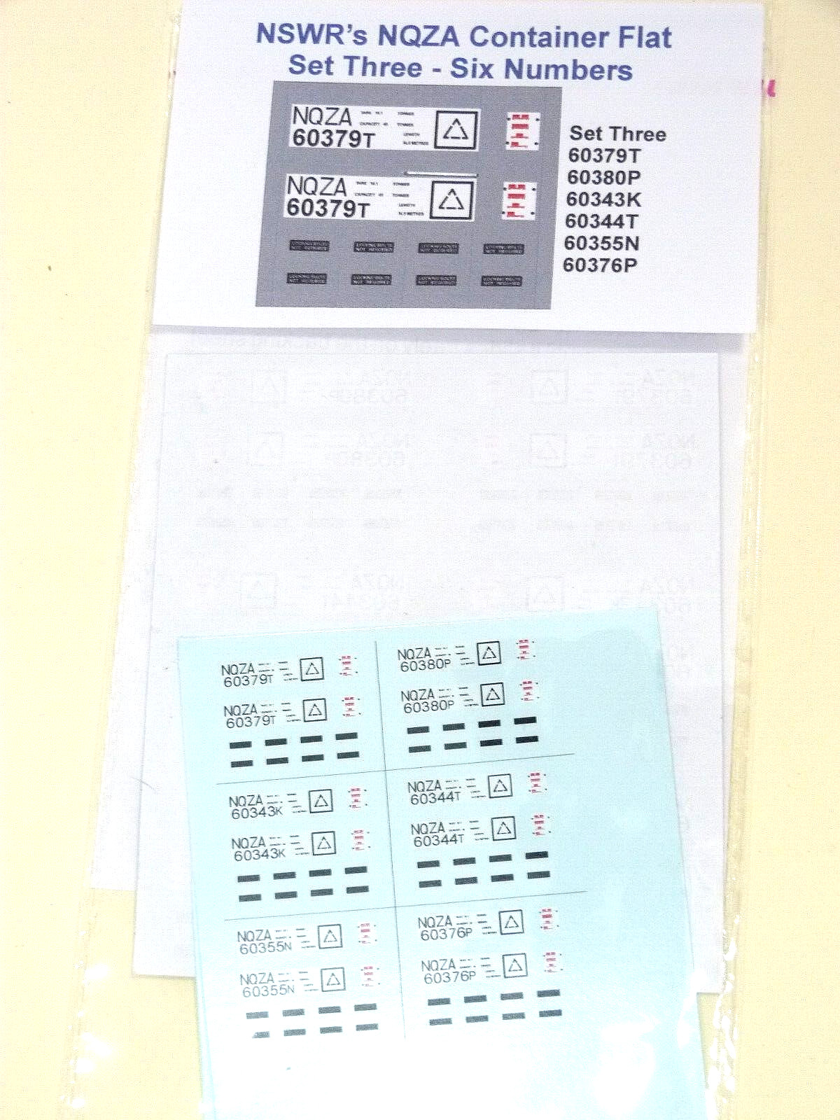 HO Scale NSWR NQZA-3 container flat thin film decals. ALPS printed in Australia