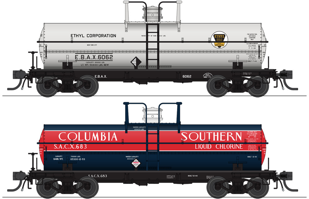 BROADWAY LIMITED 6474 HO 6000 Gallon Tank Variety Set E 2-pack Ethyl Columbia