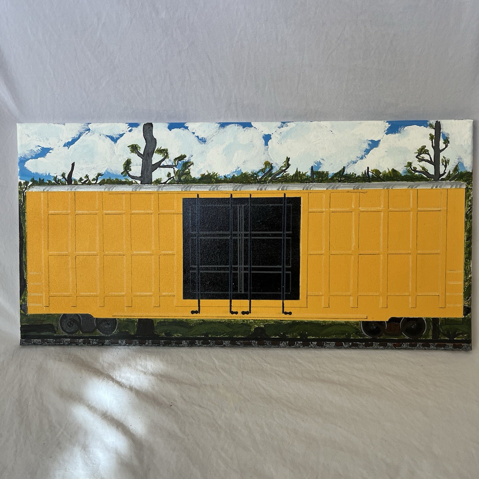 Tbox Ttx Ho Box Car Scale Similar 20” X 10” Original Painting Acrylic Canvas