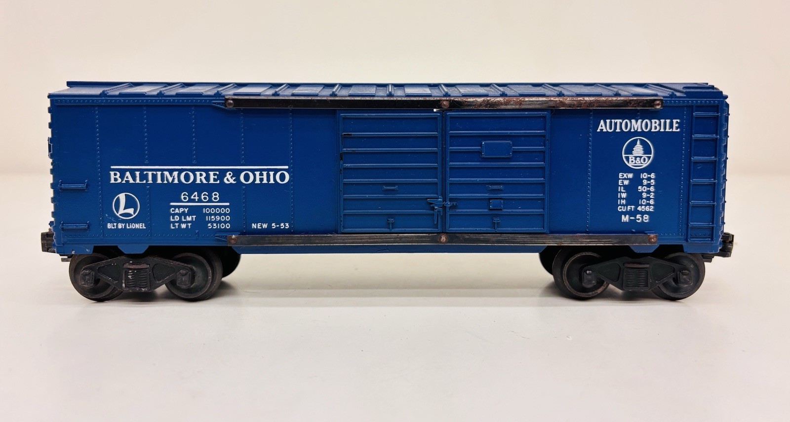 Lionel Postwar O Baltimore & Ohio Automobile Box Car Blue 6468