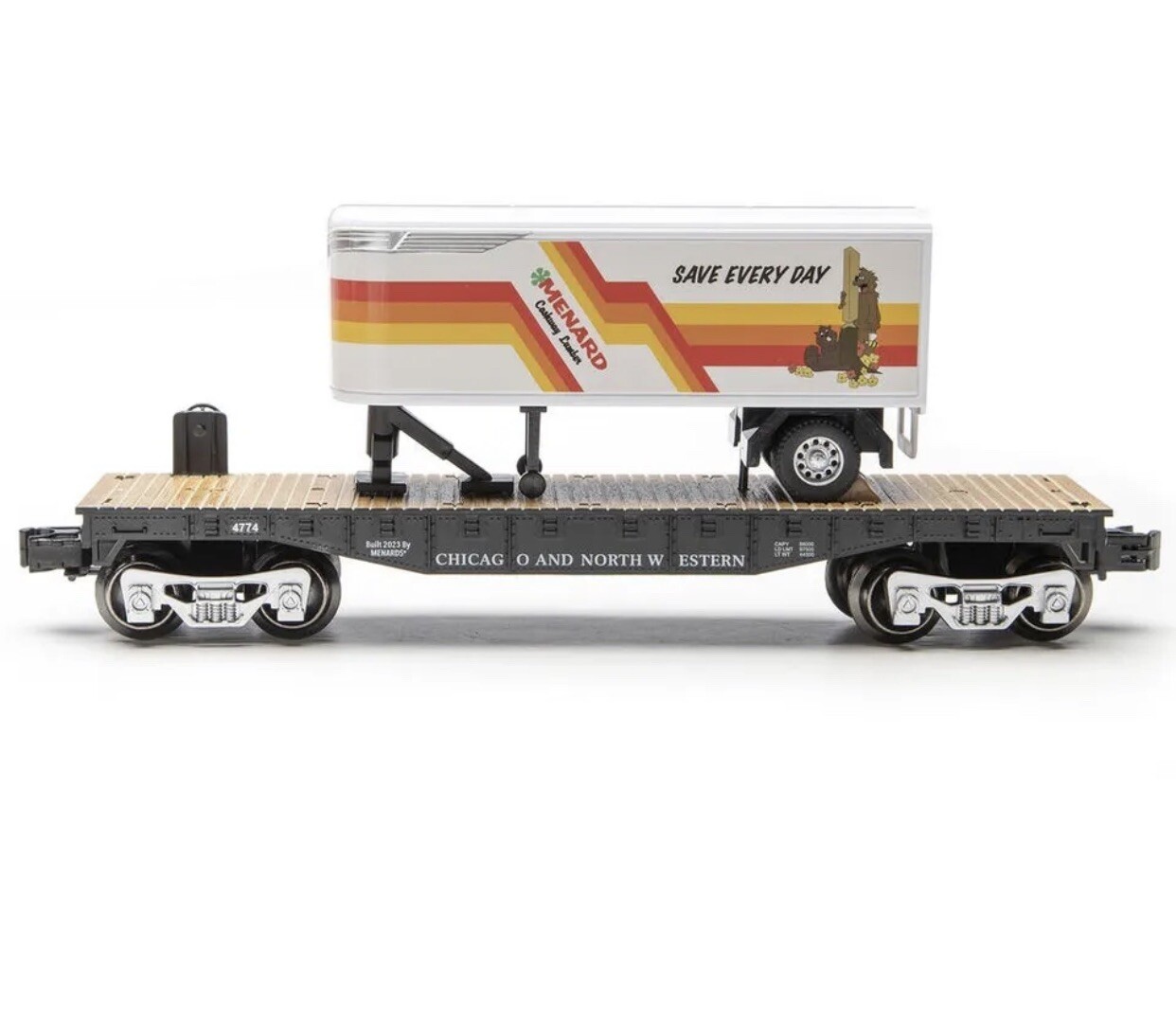 MENARDS 1/48 TRACTOR & PUP TRAILER (1956) CHICAGO NORTHWESTERN FLAT CAR O GAUGE