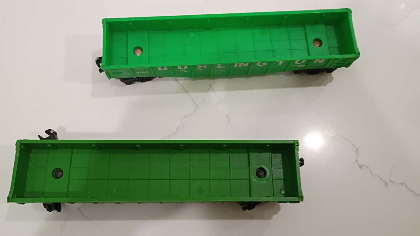 Lionel O Gauge Burlington CB&Q 9140 Green Gondola Freight Car Lot of 2