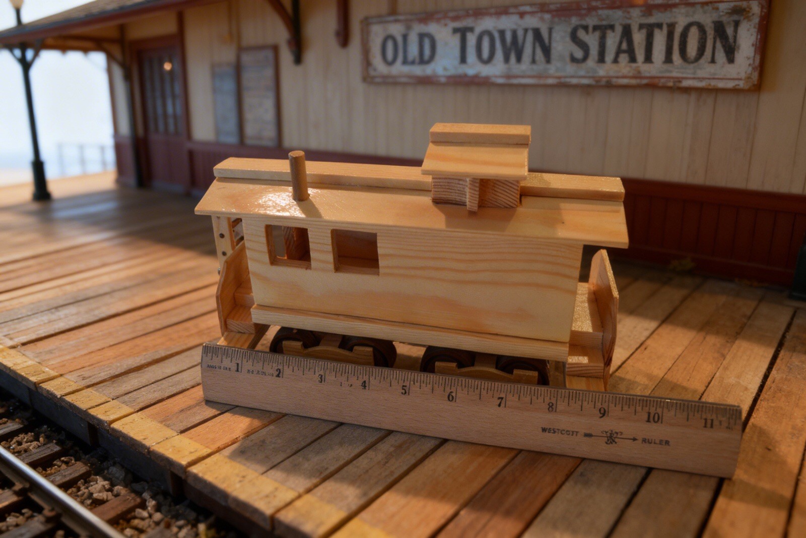 Handmade Wood Toy Train Set 7 Piece Locomotive Caboose Cars