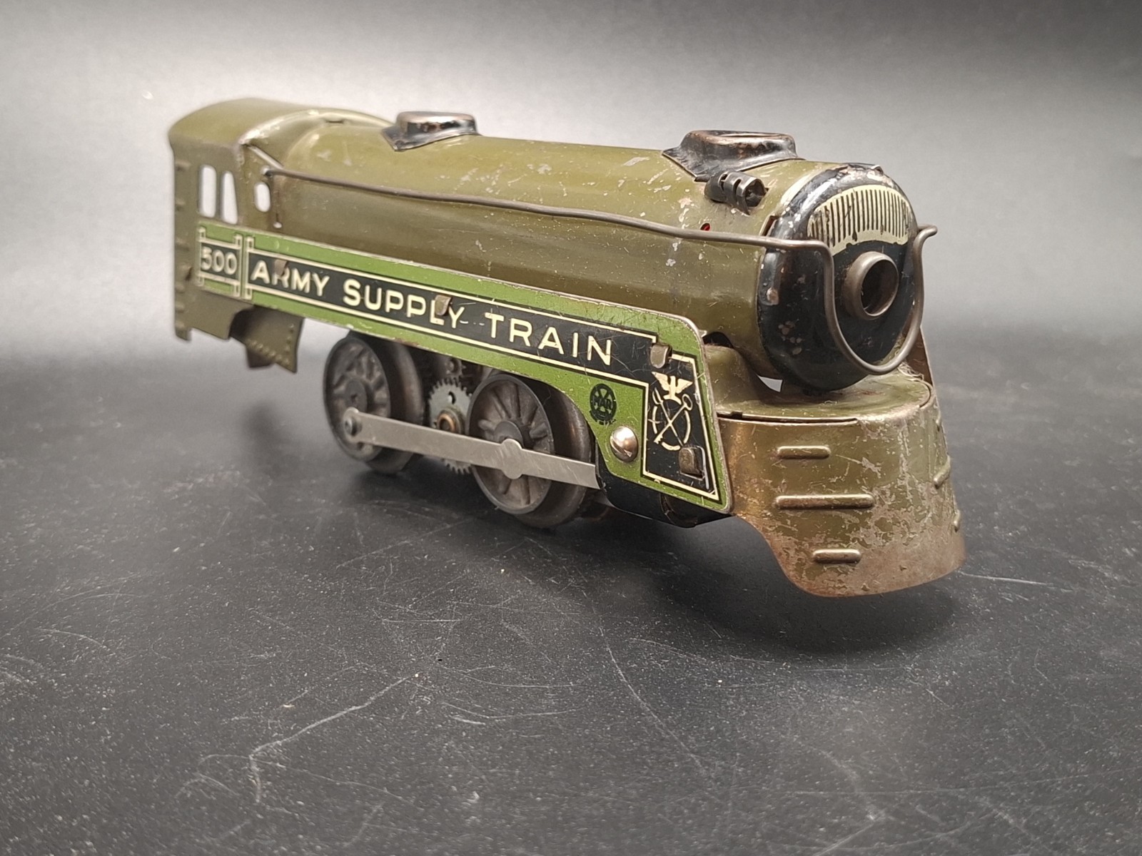 Vintage 1937-1942 Marx Pre-War Tin Litho Army Supply Train 500 Engine Untested