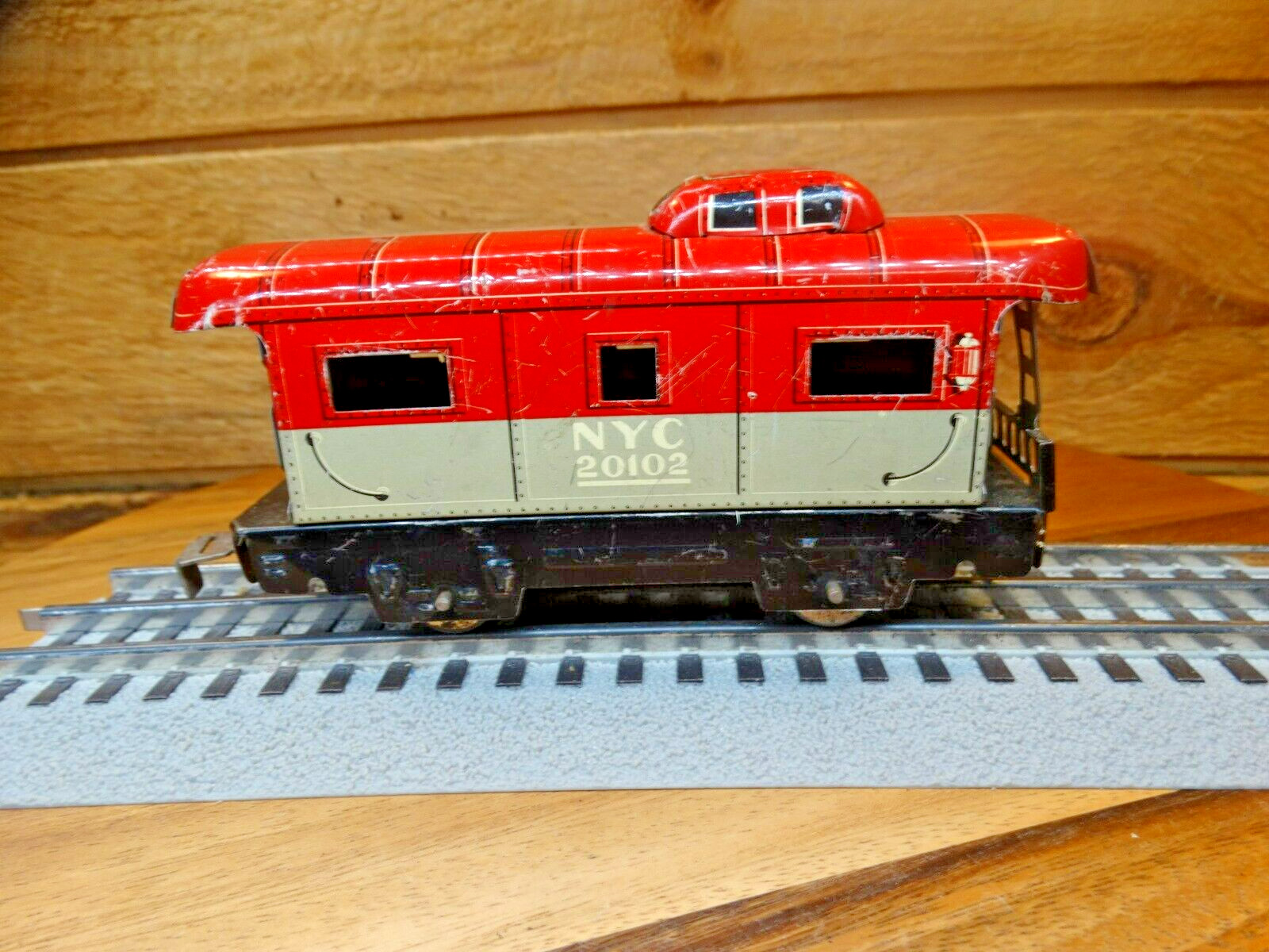 Marx O27 Metal NYC 2-Axle 20102 Red, Black & Gray Cupula Model Railroad Caboose