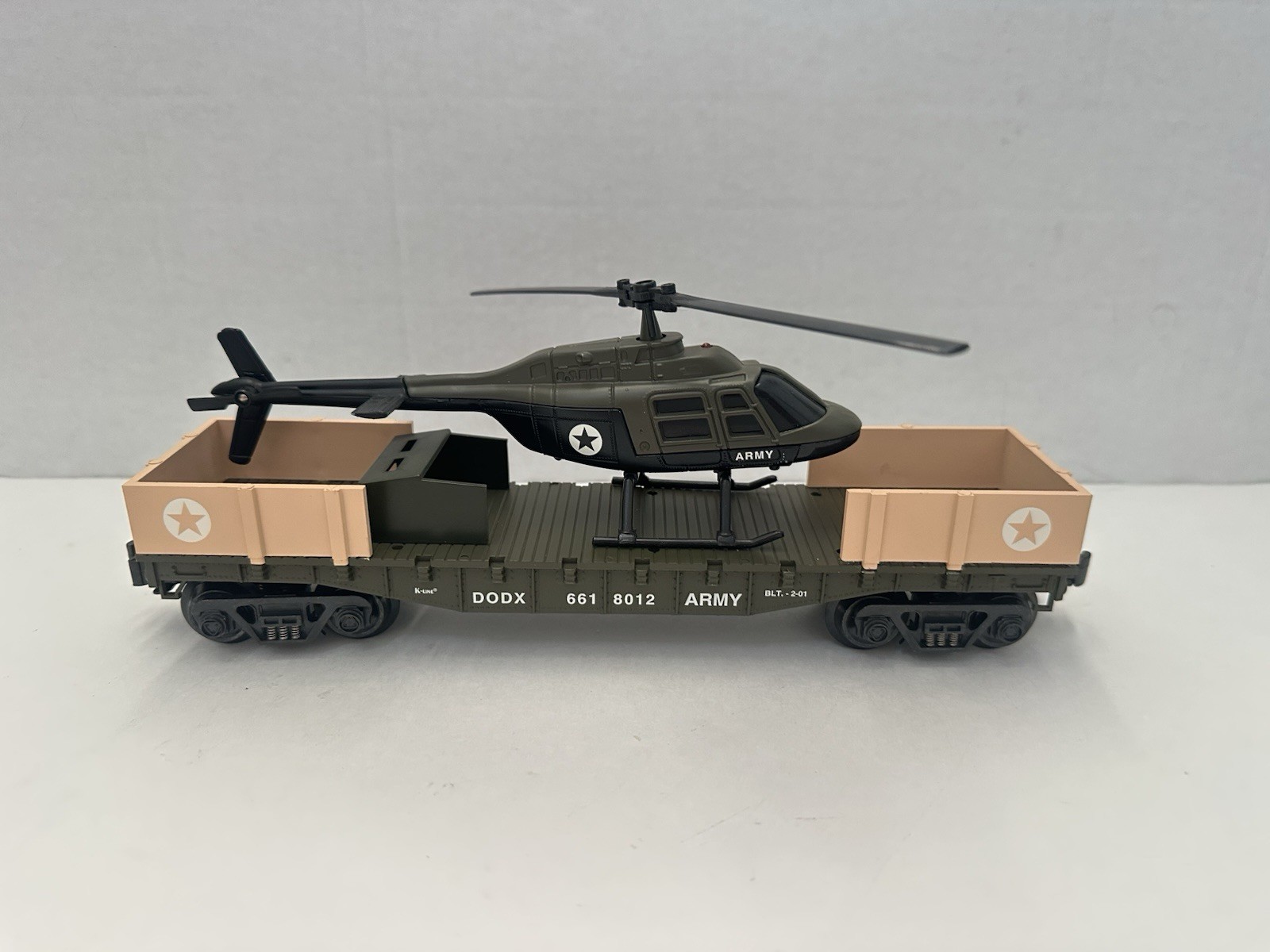 K-Line O K661-8012 ARMY Flat Car W/ Diecast Helicopter Figures Missing