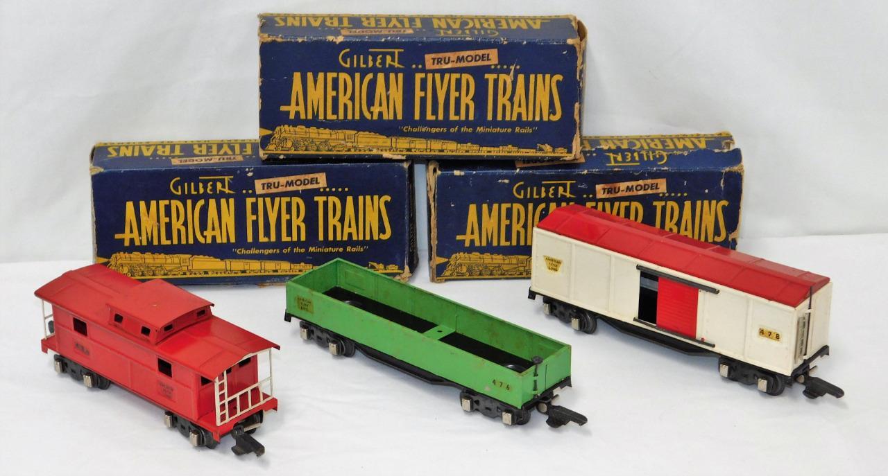 PREWAR American Flyer Freight Set THREE CARS O Gauge Link 476 478 484 BOXED Shel