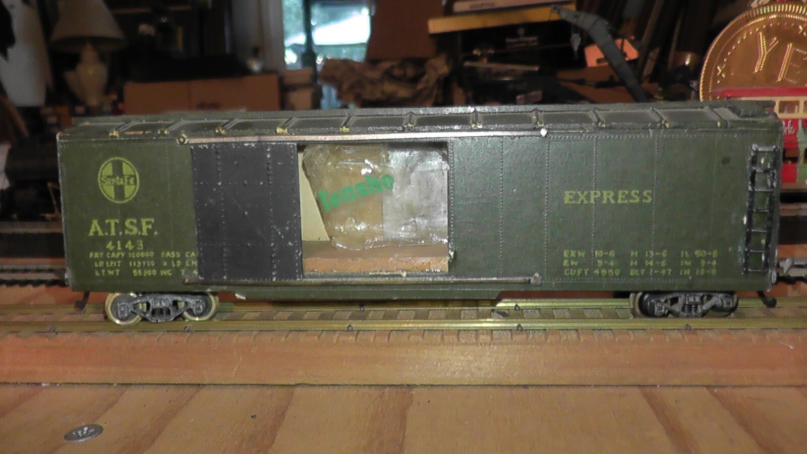 HO Tenshodo long automobile box car santa fe sf Japan 1953 wood brass wheels imp