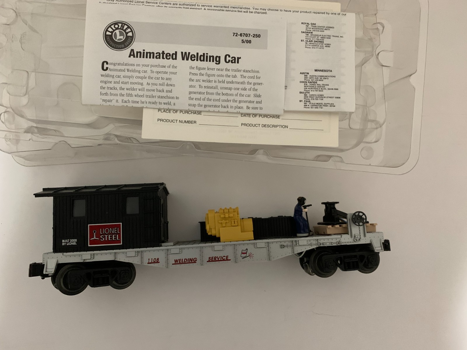 LIONEL 6-26707, LIONEL STEEL OPERATING WELDING FLAT CAR, OB (2000)
