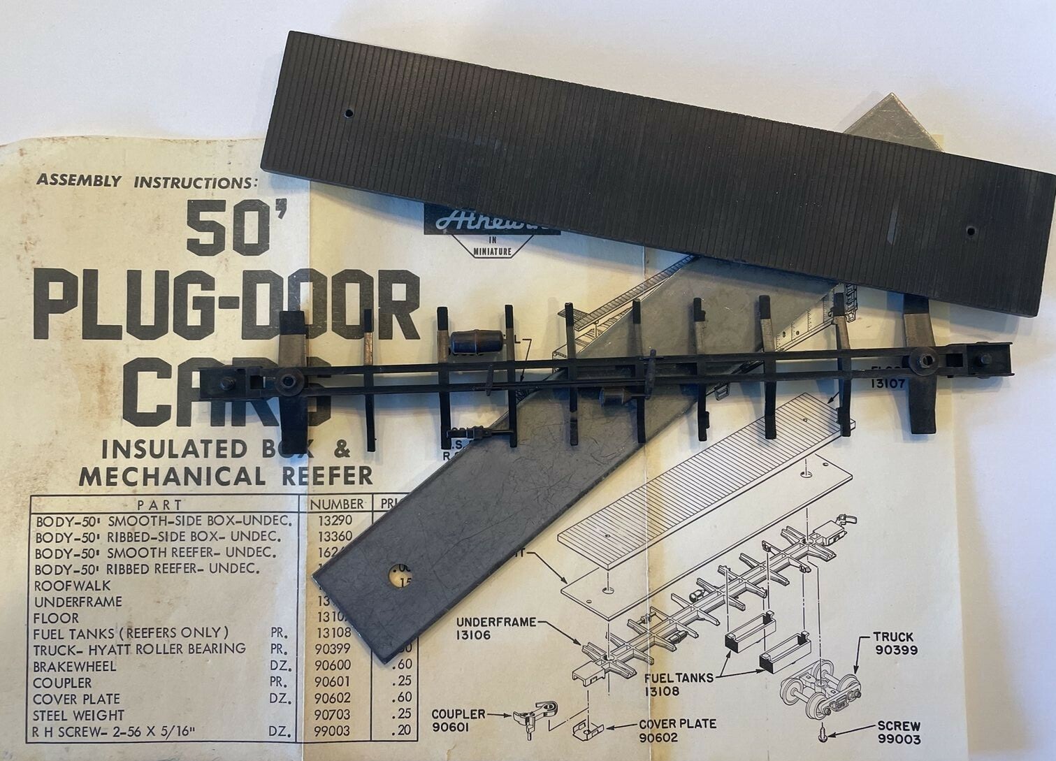 Athearn 50’ Plug Door Box Car Parts Value Pack: Steel Weight, Floor & Underframe