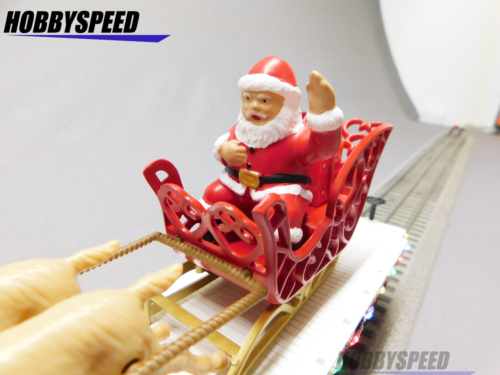 MTH RAILKING CHRISTMAS SANTA SLEIGH & REINDEER (White) O GAUGE flat 30-76919 NEW