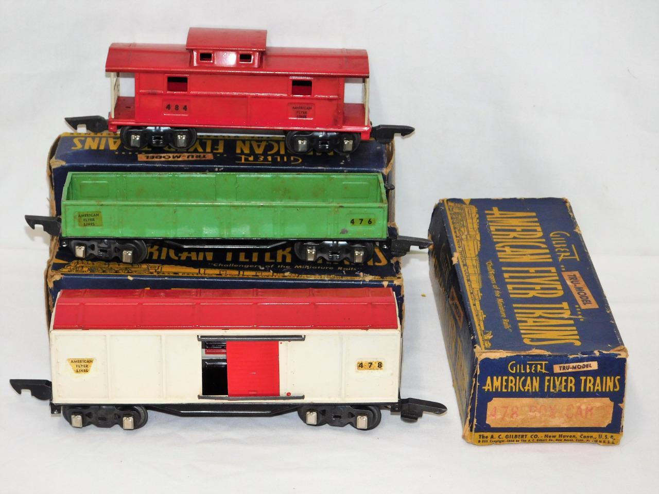 PREWAR American Flyer Freight Set THREE CARS O Gauge Link 476 478 484 BOXED Shel