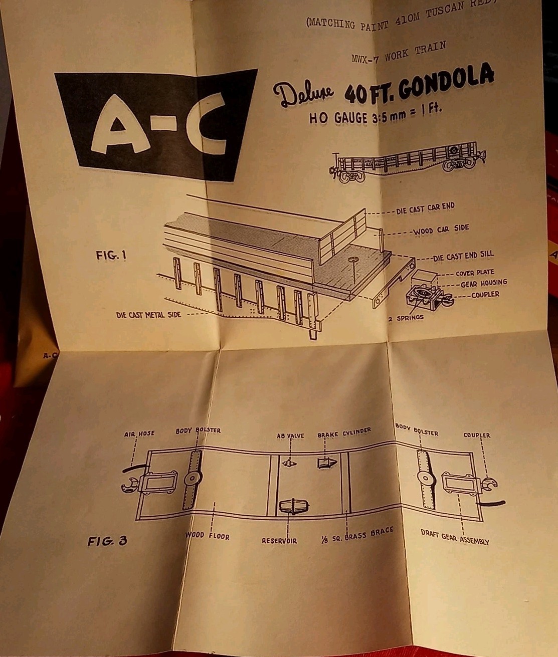 A-C Model Work Train Gondola Brown Chi HO Models Wood Metal Tuff Flex Sprung X03