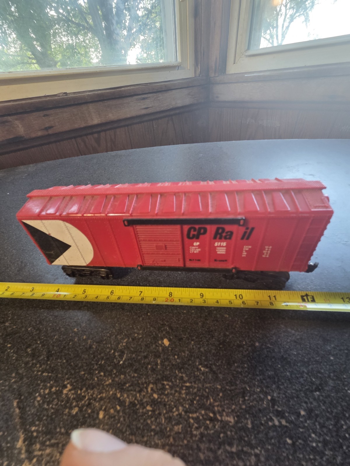 O Gauge CP Rail 5115 Red/White/Black Box Car-3 Rail Analog Plastic-11 in