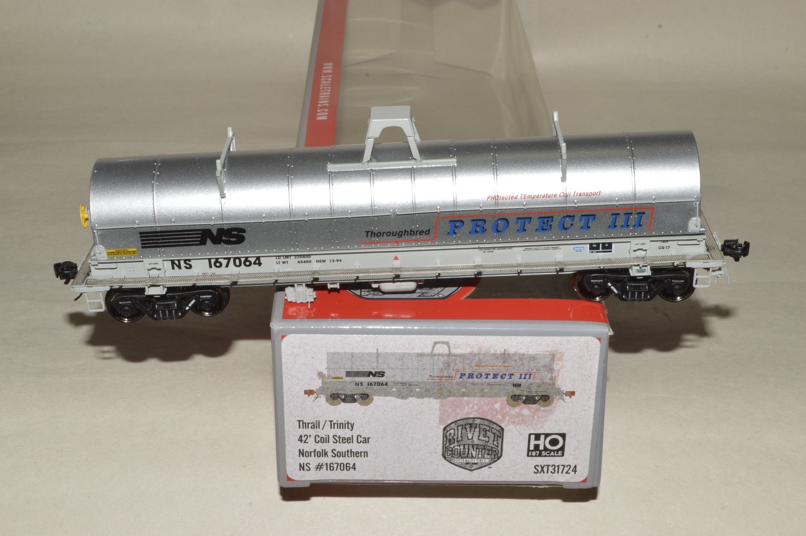 HO scale scaletrains Norfolk Southern Ry Trinity 42′ coil steel car train w load